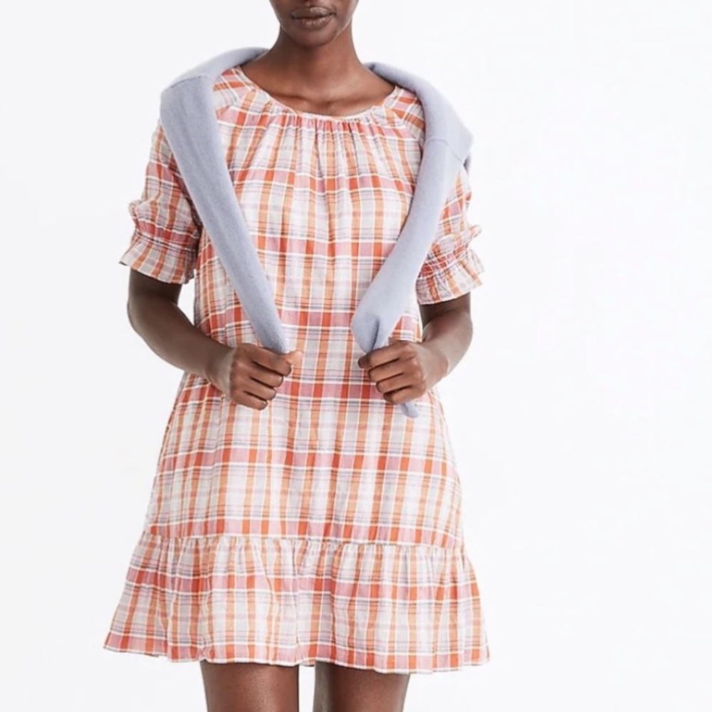 Madewell Plaid Farmhouse Short Sleeve Mini Dress, Size S, NWT